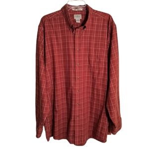 LL Bean Wrinkle Resistant 100% Cotton Long Sleeve Red check shirt size XLT